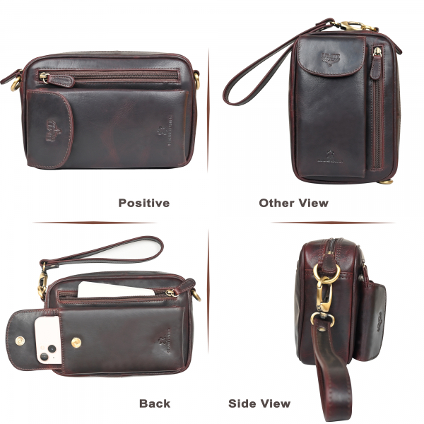 Leder Handgelenktasche für Unisex aus Rindleder 23- (147A) Herrentasche echtes Leder Tasche Bag Neu